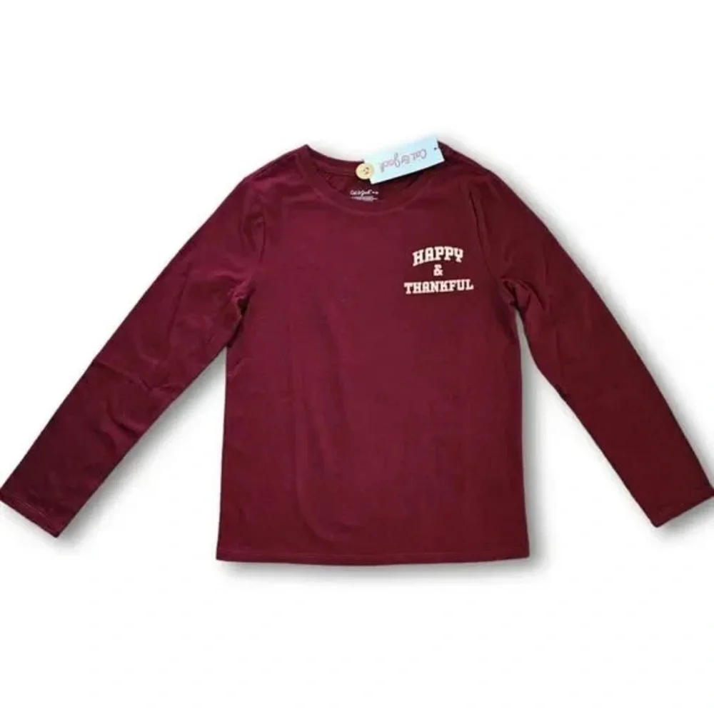 Cat & Jack Burgundy Happy And Thankful Long Sleeve T-Shirt